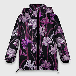 Куртка зимняя женская Цветы Фиолетовые Ирисы, цвет: 3D-светло-серый