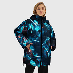 Куртка зимняя женская Неоновые фигуры с лазерами - Голубой, цвет: 3D-черный — фото 2