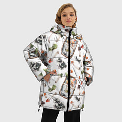 Куртка зимняя женская Узор Грибы и Корзины, цвет: 3D-светло-серый — фото 2