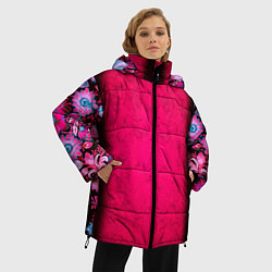 Куртка зимняя женская Розовый в цветах, цвет: 3D-черный — фото 2