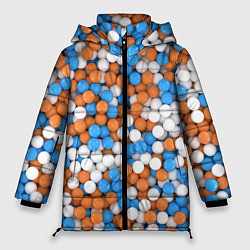 Куртка зимняя женская Глянцевые Разноцветные Шарики, цвет: 3D-красный