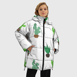 Куртка зимняя женская Кактусы в горшках, паттерн, цвет: 3D-светло-серый — фото 2