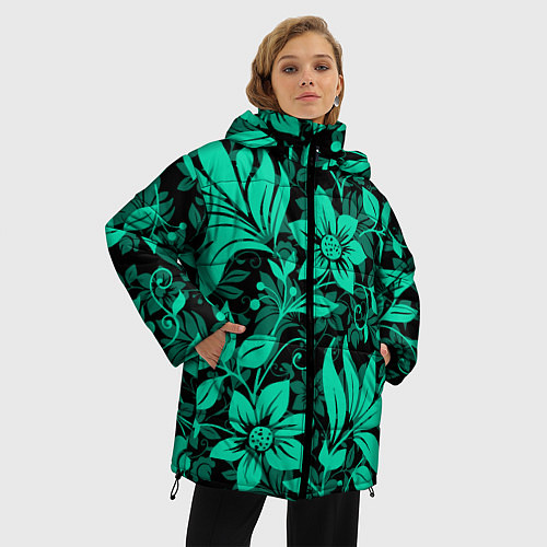 Женская зимняя куртка Ажурный цветочный летний орнамент / 3D-Светло-серый – фото 3