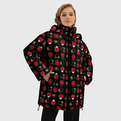 Куртка зимняя женская Красные Божьи коровки на черном фоне ladybug, цвет: 3D-светло-серый — фото 2