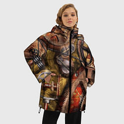 Куртка зимняя женская Механистическая композиция из шестерёнок и цепей С, цвет: 3D-красный — фото 2