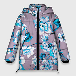 Куртка зимняя женская Летний стилизованный цветочный паттерн, цвет: 3D-светло-серый