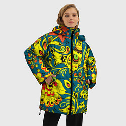 Куртка зимняя женская Хохломская Роспись Две Птицы, цвет: 3D-черный — фото 2