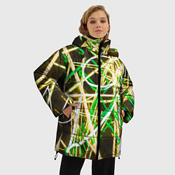 Куртка зимняя женская Неоновые хаотичные линии и буквы - Жёлтый, цвет: 3D-светло-серый — фото 2