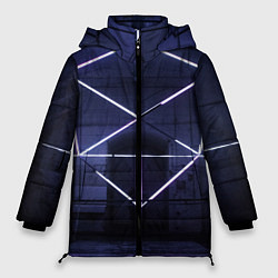 Женская зимняя куртка Неоновый прерывистый куб во тьме - Фиолетовый