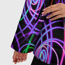 Куртка зимняя женская Неоновые круги и линии - Фиолетовый, цвет: 3D-черный — фото 2