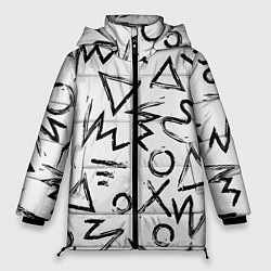 Куртка зимняя женская Крестики, Нолики и Треугольники Нарисованные Кисть, цвет: 3D-красный
