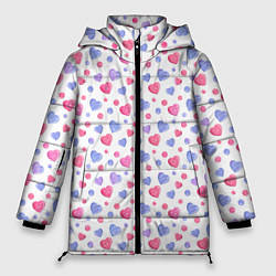 Куртка зимняя женская Милые карамельки-сердечки на белом, цвет: 3D-черный