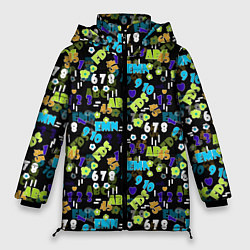 Куртка зимняя женская Multicolored alphabet and numbers, цвет: 3D-черный