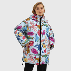 Куртка зимняя женская Паттерн из морских жителей Лето, цвет: 3D-черный — фото 2