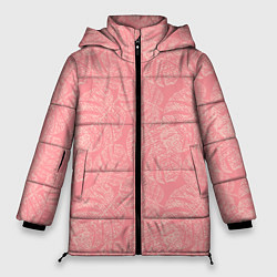 Куртка зимняя женская Бежевые листья монстеры на розовом, цвет: 3D-светло-серый