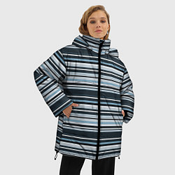 Куртка зимняя женская Горизонтальные синие, голубые, белые полосы, цвет: 3D-красный — фото 2