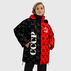 Куртка зимняя женская Ссср - серп и молот - паттерн, цвет: 3D-красный — фото 2