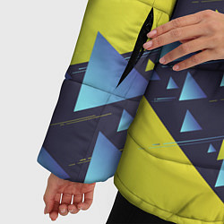 Куртка зимняя женская Абстракция Из Жёлтых и Синих Треугольников На Тёмн, цвет: 3D-красный — фото 2