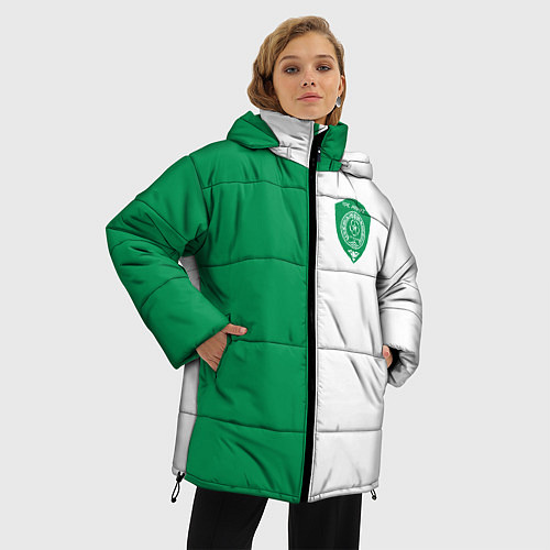 Женская зимняя куртка ФК Ахмат бело-зеленая форма / 3D-Светло-серый – фото 3