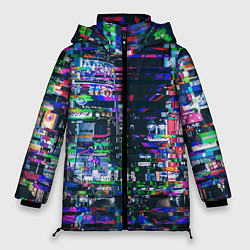 Куртка зимняя женская Ночной город - glitch, цвет: 3D-светло-серый