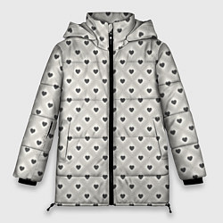 Куртка зимняя женская Черно-белые сердечки, цвет: 3D-светло-серый