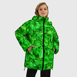 Куртка зимняя женская Зелёные листья - текстура, цвет: 3D-черный — фото 2