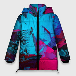 Куртка зимняя женская Авангардная фрактальная композиция - Глитч, цвет: 3D-красный
