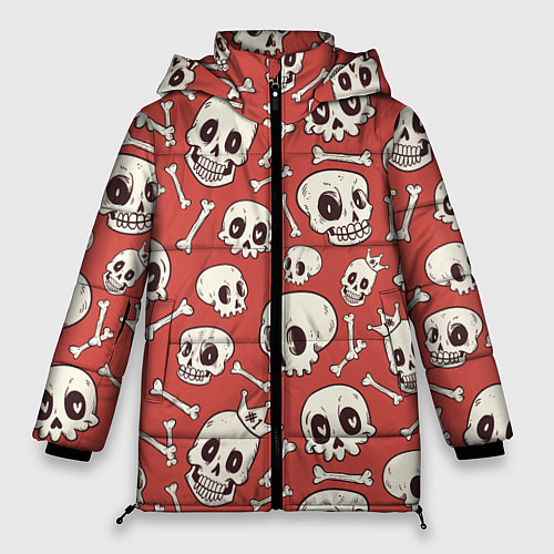 Женская зимняя куртка Черепа на красном фоне / 3D-Светло-серый – фото 1
