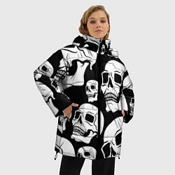Куртка зимняя женская Черепа - чёрный фон, цвет: 3D-светло-серый — фото 2