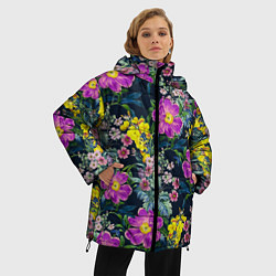 Куртка зимняя женская Цветы Фиолетовые Пионы, цвет: 3D-черный — фото 2