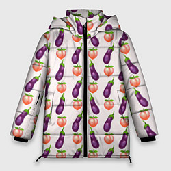 Куртка зимняя женская Баклажаны и персики паттерн, цвет: 3D-черный