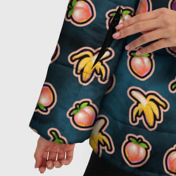 Куртка зимняя женская Баклажаны персики бананы паттерн, цвет: 3D-красный — фото 2