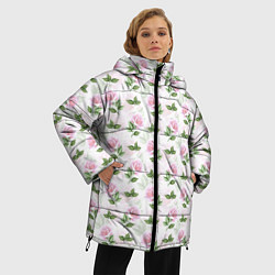 Куртка зимняя женская Садовые розы, паттерн, цвет: 3D-светло-серый — фото 2