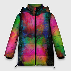 Куртка зимняя женская Разноцветные брызги кляксы, цвет: 3D-красный