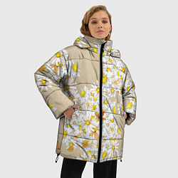 Куртка зимняя женская Букет Нарисованных Цветущих Ромашек, цвет: 3D-красный — фото 2