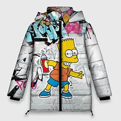 Куртка зимняя женская Барт Симпсон на фоне стены с граффити, цвет: 3D-красный