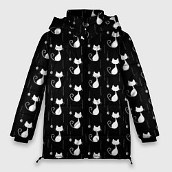 Женская зимняя куртка Чёрные Коты С Клубками Шерсти