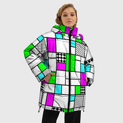 Куртка зимняя женская Неоновый геометрический узор с черными линиями, цвет: 3D-красный — фото 2