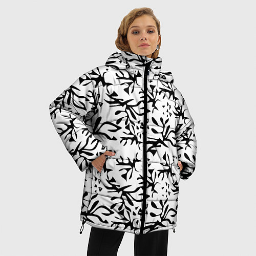 Женская зимняя куртка Черно белый абстрактный модный узор / 3D-Светло-серый – фото 3