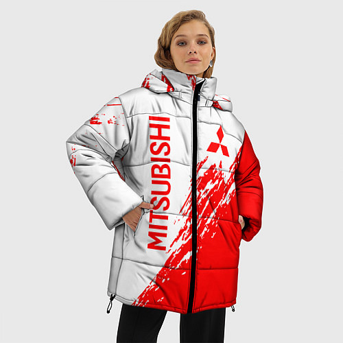 Женская зимняя куртка Mitsubishi - красная текстура / 3D-Светло-серый – фото 3