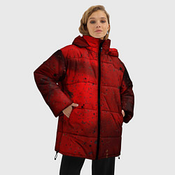 Куртка зимняя женская Абстрактный красный дым и брызги тёмной краски, цвет: 3D-красный — фото 2