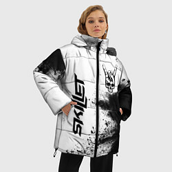Куртка зимняя женская Skillet и рок символ на светлом фоне, цвет: 3D-черный — фото 2