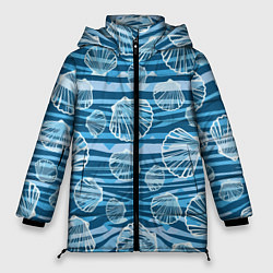 Куртка зимняя женская Паттерн из створок ракушки - океан, цвет: 3D-черный