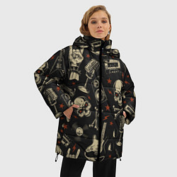 Куртка зимняя женская Черепа гранж, цвет: 3D-черный — фото 2