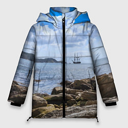 Куртка зимняя женская Парусник на горизонте океана, цвет: 3D-черный