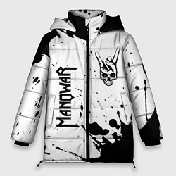 Куртка зимняя женская Manowar и рок символ на светлом фоне, цвет: 3D-черный