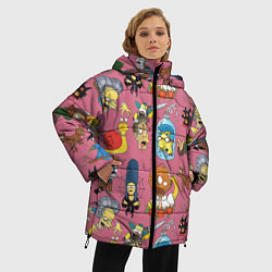 Куртка зимняя женская Персонажи Симпсонов - horror pattern, цвет: 3D-светло-серый — фото 2