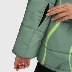 Куртка зимняя женская Абстрактные зеленые линии на фоне цвета хаки, цвет: 3D-черный — фото 2