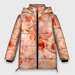 Куртка зимняя женская Гранжевый цветочный узор, коралловый фон, цвет: 3D-светло-серый