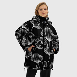 Куртка зимняя женская Графичные цветы на черном фоне, цвет: 3D-черный — фото 2